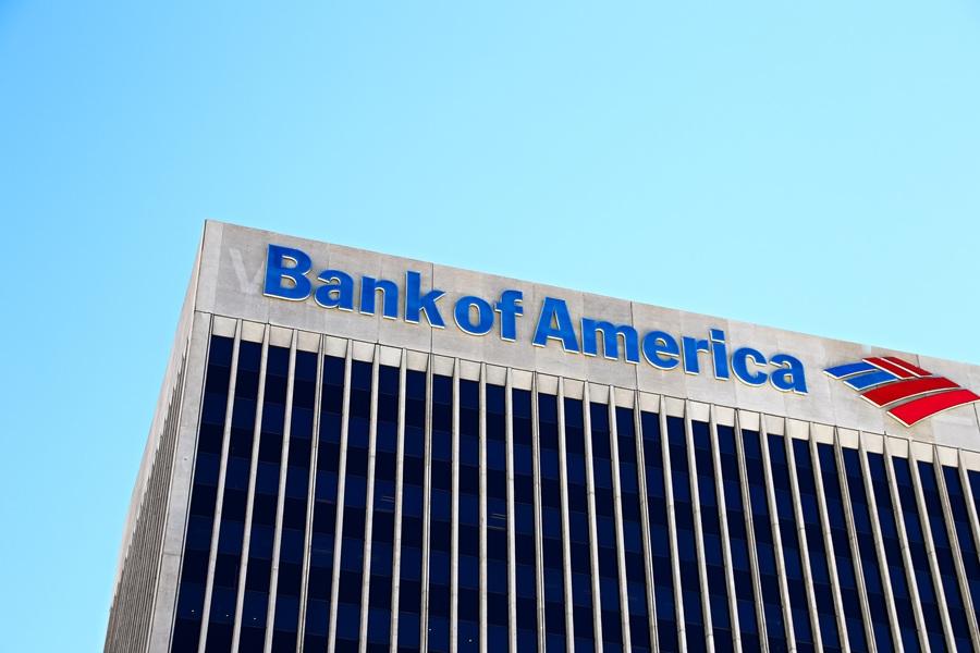 Bank of America logó egy magas épület tetején